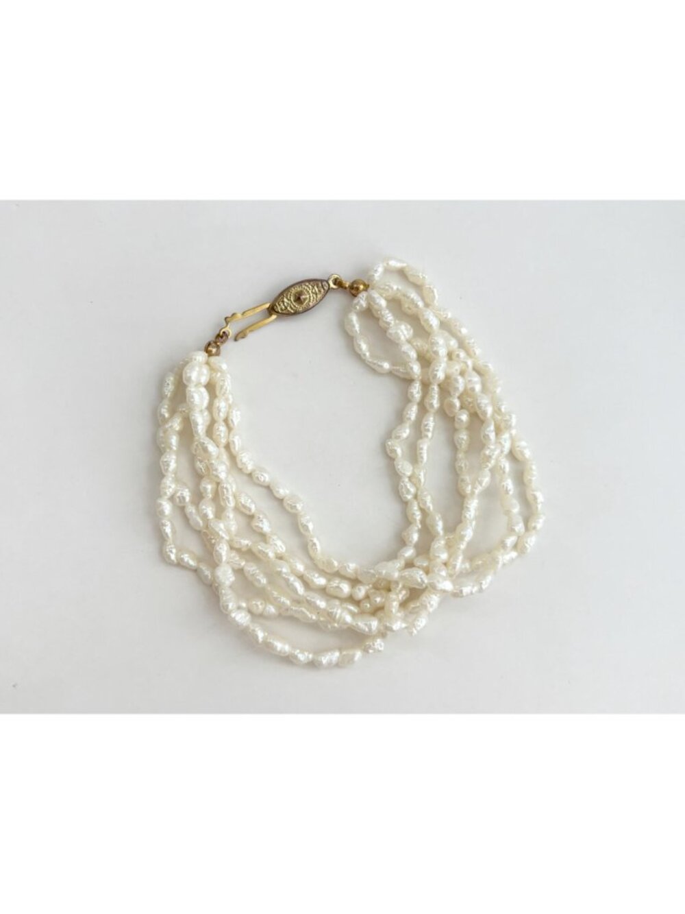 Multi Strand Genuine Rice Pearl Vintage Beaded 6 Strand Bracelet - 8" - Picture 5 of 16
